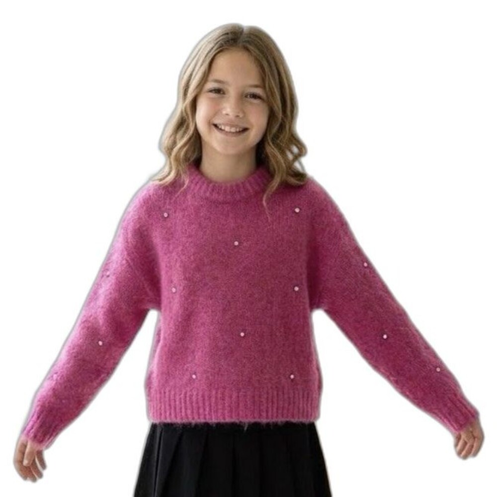NWOT Zara kids rhinestone embellished fuzzy pink knit sweater top size 11-12 152